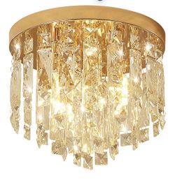 YMP&YZX Small Crystal Chandelier for Low Ceiling,11.8" French Gold Modern Crystal Chandelier with E12 Base Lights for Bedroom Living Dining Room Hallw