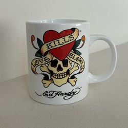 Vintage Ed Hardy "Love Kills Slowly" Skull Coffee Cup Mug Traditional Tattoo Art
