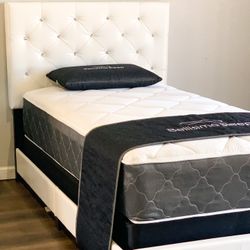 Twin Tufted Bed Plus Twin Plush Mattress (Free Delivery )