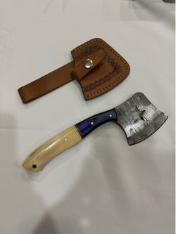 Handcrafted Damascus Hatchet / Camp Axe w/ Leather Sheath
