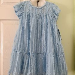 Cat & Jack Toddler Girls A-Line Mesh Ruffled Lace Short Sleeved Dress, Light Sky Blue Color, Easter Spring Summer Outfit, Size 5T *Brand New with Tag*
