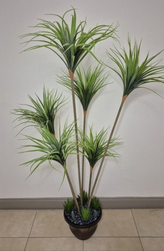 *** REDUCED *** 6ft Faux Spider Dracaena w Lapiz Lazuli Stone / Succulents / Lavender in a 13" Planter @ Lasting Creations