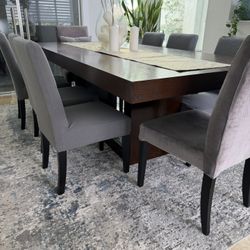 Modern Dark Wood Dining Table – Chairs Included Free