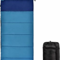 Cold and Warm Weather Sleeping Bag for Adults & Kids Lightweight Compact Waterproof Blue Outdoor Camping Biking Hiking Backpacking