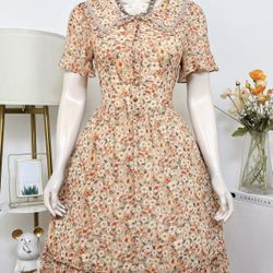 🌼 Vintage Peach Floral Tiered Dress 🌼 ( ACTUAL PHOTO)