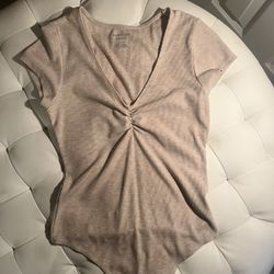 American Eagle Beige Ribbed Bodysuit Size M
