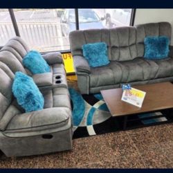 *Summer Closeout Sale!!!*---Classic Barcelona Gray Fabric Reclining Sofa/Loveseat Sets---Delivery And Financing Available👌