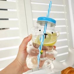 Glass Bear Cup With Straw