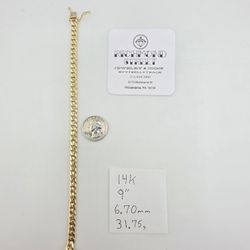 14k gold 9" 6.7mm Miami Cuban link bracelet 