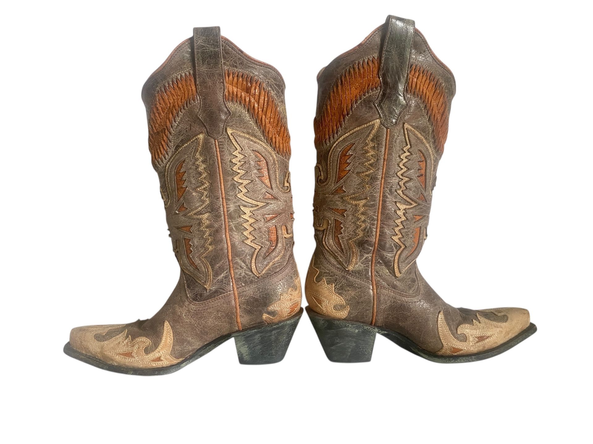 Corral Women Size 6 Western Orange Embellished Leather Boots