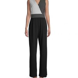 Calvin Klein Striped Sleeveless Jumpsuit in Black/White