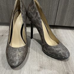 Brian Atwood Leo Glitter And Suede Heels Size 7