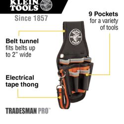 Klein Tools 5240 Tool Pouch, Tradesman Pro Maintenance Tool Pouch with 9 Pockets, Tape Thong, 2-Inch Tunnel Loop, Great Electrician Holster 🆕👍