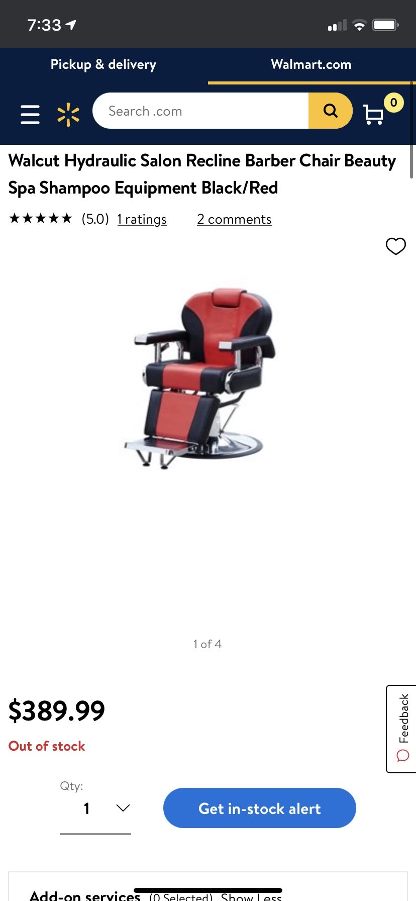 Walcut Hydraulic Salon Recline Barber Chair Beauty Spa Shampoo Equipment Black/Red