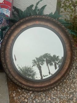 Large Round Wall Mirror Bronze Ornate Frame