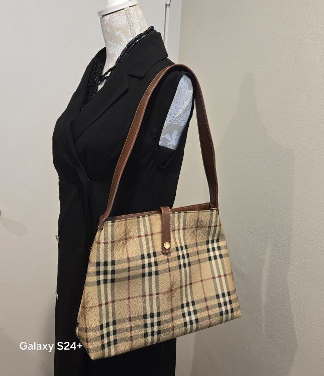 Authentic Burberry Check Canvas Shoulder Bag