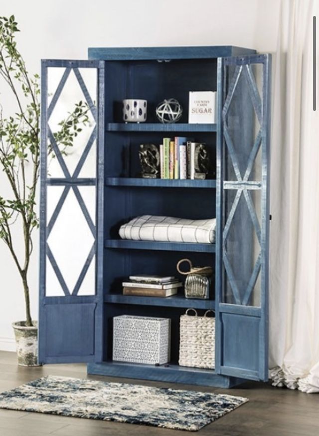 Brand New Blue All Wood Solid Wood Barn House Book Case Boho Chic Shelf