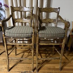 Hand Made Distressed Vintage Arm Bar Stools Ladder Back French