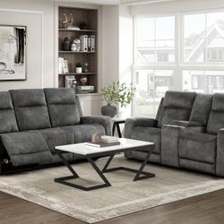 2PC Gray Sofa & Loveseat 