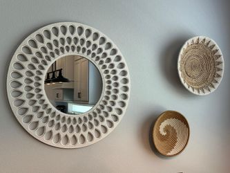 3 piece basket and mirror  wall decor