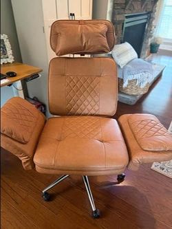 Oversized Brown Leather Office Chair with Armrests