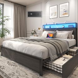FREE 🎁 with purchase- new queen bed frame w led lighting and storage