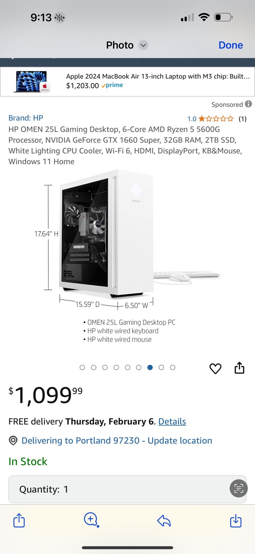 HP OMEN 25L Gaming Desktop, 6-Core AMD Ryzen 5 5600G Processor, NVIDIA GeForce GTX 1660 Super, 32GB RAM, 2TB SSD, White Lighting CPU Cooler, Wi-Fi 6,