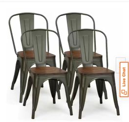 4 Black Metal Chair with Wood Bottoms