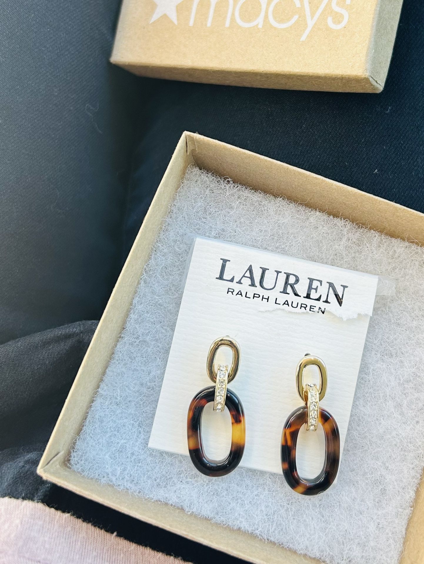Ralph Lauren Gold And Diamond Tortoise Shell Earrings 
