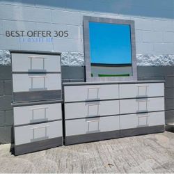 Dresser-Mirror and 2 Bedside-Table-Cómoda Con Espejo Y 2-mesitas de noche