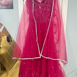 Gorgeous pink net gown with scarf