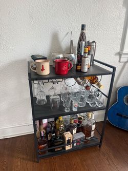 3-Tier Metal Bar Cart with Wine Glass Rack