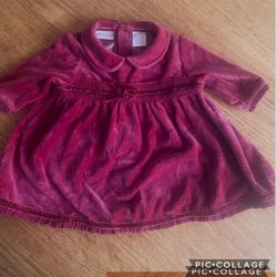 3 M baby girl, Christmas dress red velour, metallic red ribbon trim extremely soft