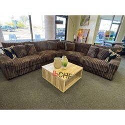 Corduroy Fabric Upholstered Square Armrest Stationary L-Shape Sectional Sofa with 9 Throw Pillows - Limited Time Offer 