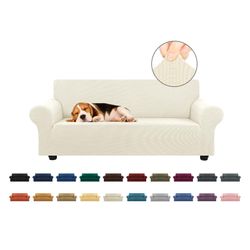 Beige stretch sofa cover - medium - like new