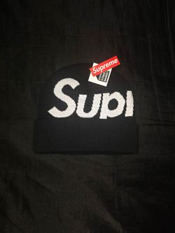 Supreme Beanie Big Logo, Black W/ White