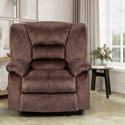  40.9" Wide Super Soft And Oversize Modern Design Velvet Upholstered Manual Recliner Chair with Heating and Massage, Brown
