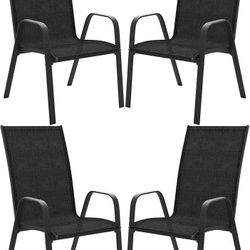 L63 Chairs Set of 4, Outdoor Stackable Dining Furniture Set Color Black