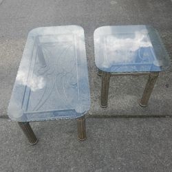 glass and metal coffee table & end table