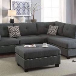 New Gray Or Black Sectional And Ottoman Sofa Couch 