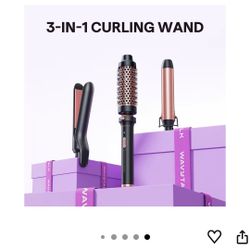 Wavytalk 3 in 1 Curling Wand Set, Multi Curl, Curling Iron Set with Heated Round Brush, Flat Iron Ha