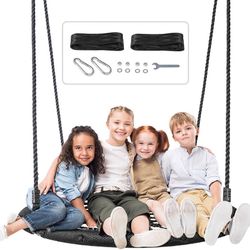 48" Larger Swing Set with Spider Web Network, 700 Pound Extra Large Platform, 71 Inch Swing net, Adjustable Ropes for Hanging - Fixes to Trees 