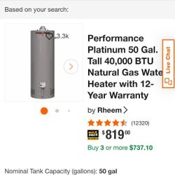 50 GALLON RHEEM GAS WATER HEATER