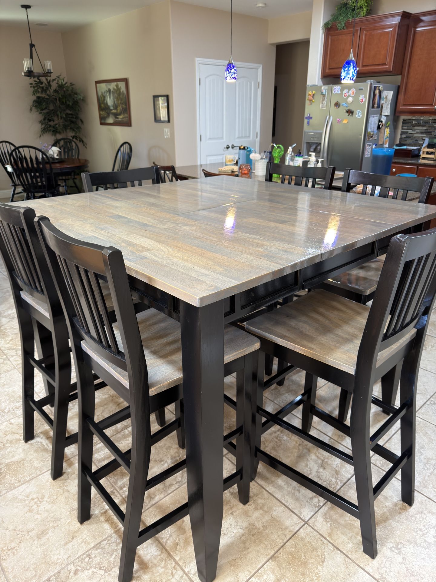 Solid Wood Bar Height Dining Table & 6 Chairs