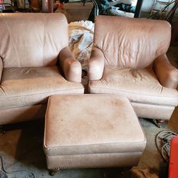 Leather Arm Chairs And Ottoman 