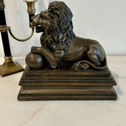 Vintage Resin Lion With A Ball Mantle Statute