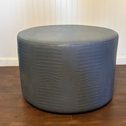 Stylish Round Ottoman-Textured Blue Faux Leather