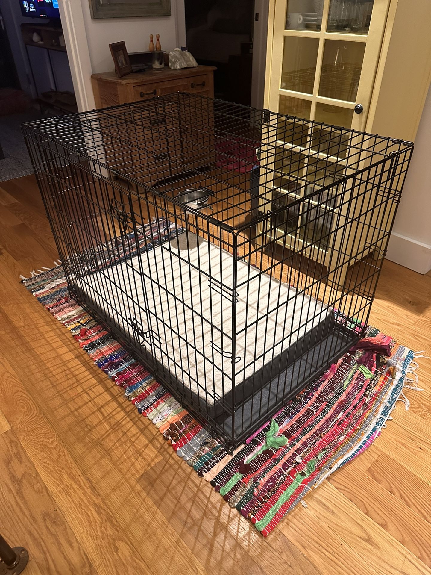Large Double-door Dog Crate With Bed And Water Bowl