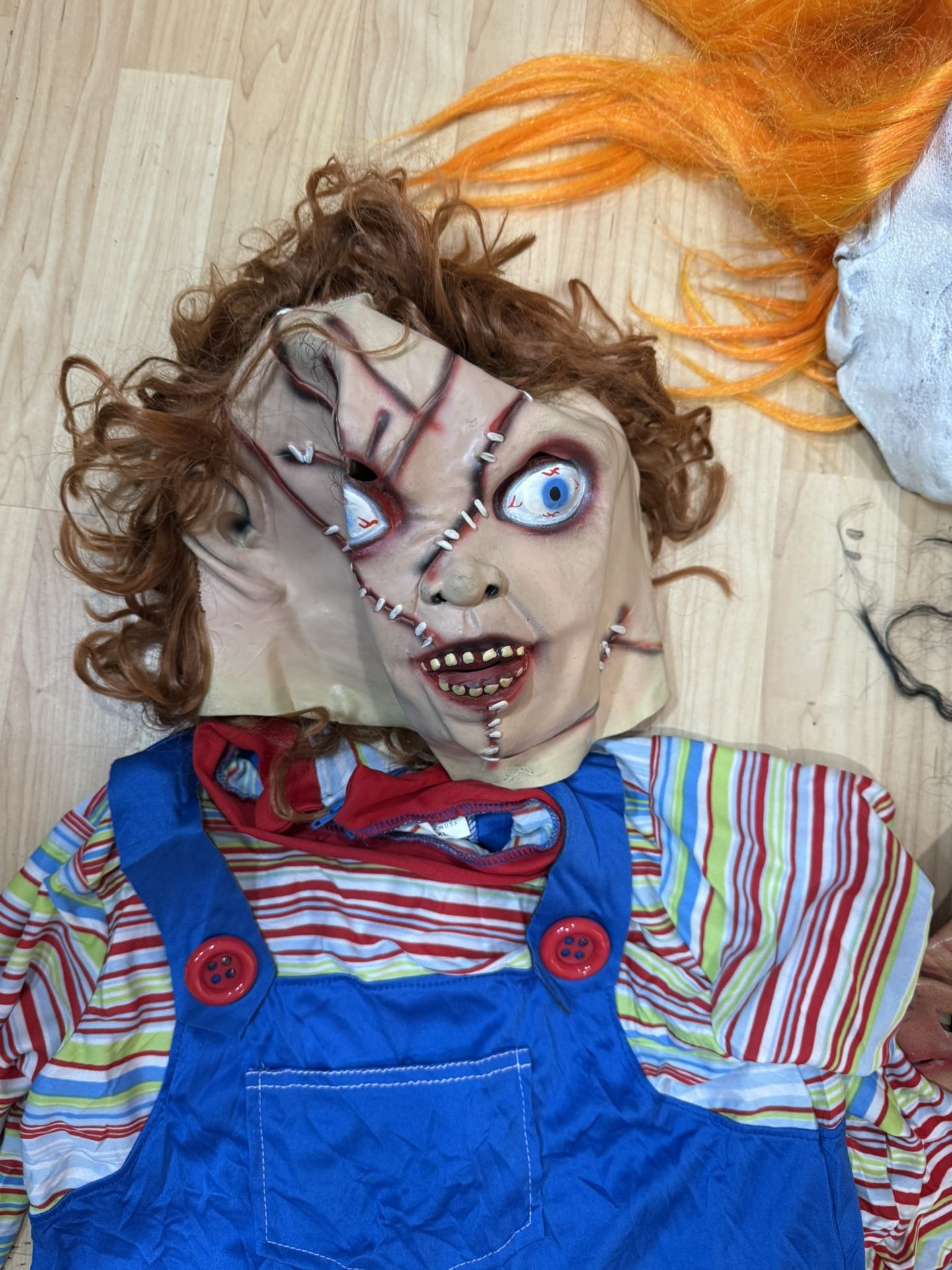 Halloween Masks Lot And Chucky Coveralls 