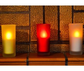 3 of Flameless Candles with Frosted Glass Holder, Battery Operated Electric Candle with Flickering Flame, Bright Votive LED Lights, Vibrant Color, Re